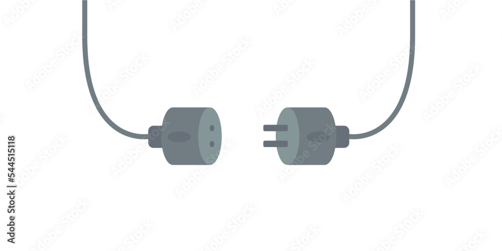 Computer power cable connector symbol, wired connection to pc, flat grey design on white background Computer power cable connector symbol, wired connection to pc, flat grey design on white background