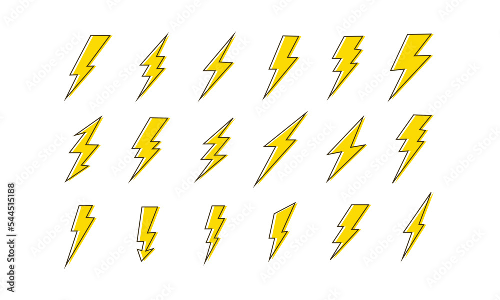 Lightning set cartoon style Lightning set cartoon style