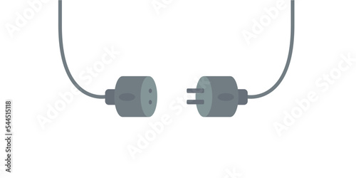 Computer power cable connector symbol, wired connection to pc, flat grey design on white background