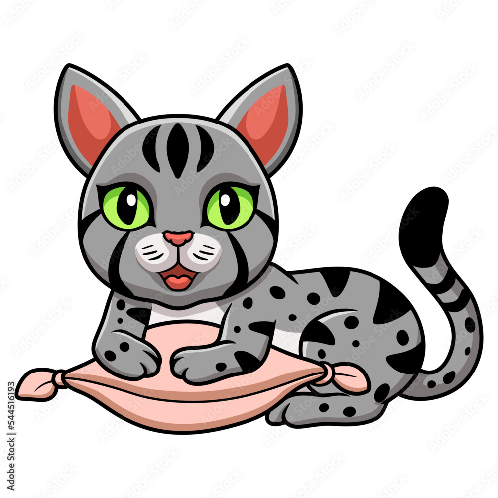 Fototapeta premium Cute egyptian mau cat cartoon on the pillow