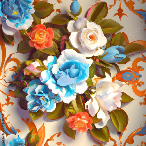 Elegant floral background in Art Nouveau style. Retro decorative flower design. 3D illustration 