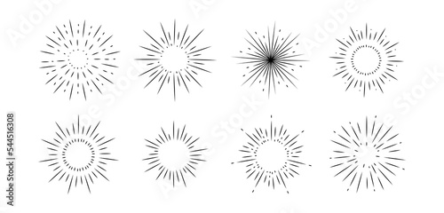 Firework line icon set happy new year firework