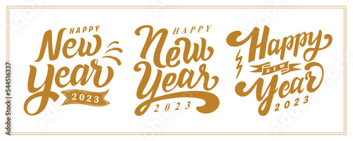 Happy new year hand drawing lettering with vintage style
