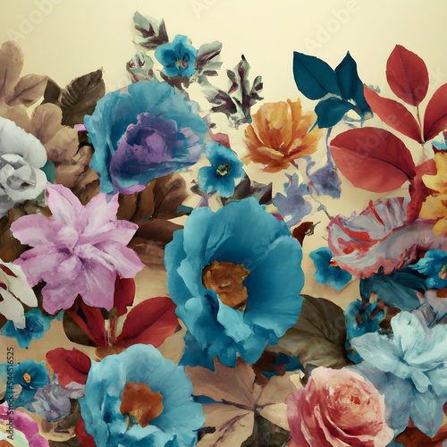 Elegant floral background in Renaissance style. Retro flower art design. 3D digital illustration.