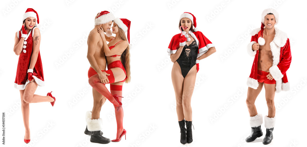 Group of sexy young people isolated on white. Christmas celebration Group of sexy young people isolated on white. Christmas celebration