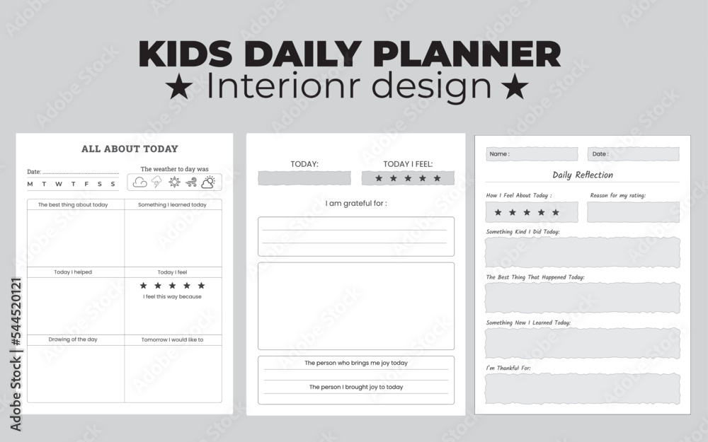 Kids' daily, and weekly planner Vector illustration. Kids schedule
