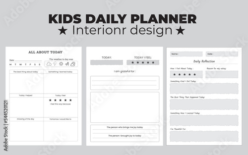Kids' daily, and weekly planner Vector illustration. Kids schedule design template. Kids notebook page template. Collection of daily planner cute kids. School scheduler and organizer.