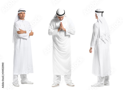 Fotografie Collage of handsome Arab man on white background