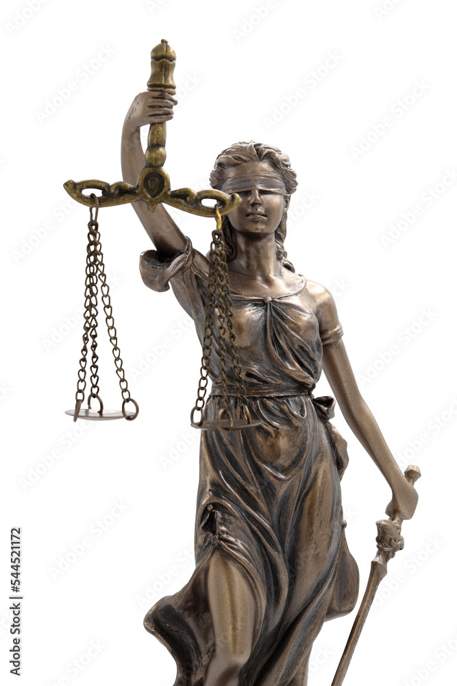 Close up einer Justitia (Ilustitia) Statue frontal fotografiert