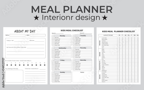 Minimalist Meal Planner Printable Template. Planner For Weekly And Daily Meals For Breakfast, Lunch, Dinner And Snacks.