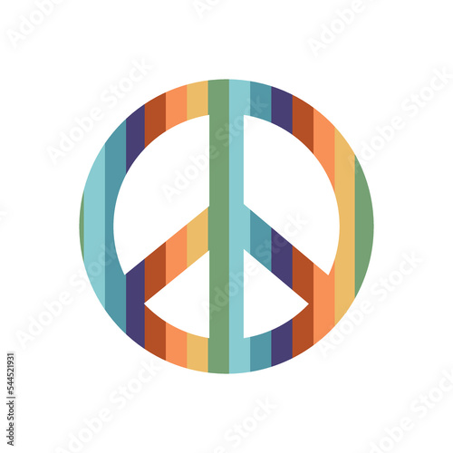 Flat vector hippy boho illustration. Hand drawn retro groovy pacific, peace symbol