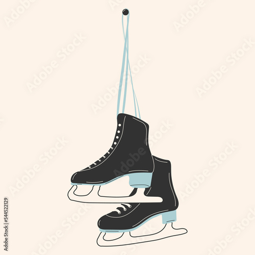 Ice skates for figure skating in winter. Outdoor skating rink. Winter sports. Vector illustration