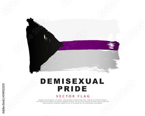 Black, white, purple and gray brushstrokes drawn by hand. The flag of demisexual pride. Sexual identification. Limited sexual attraction.