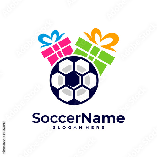 Gift Soccer logo template, Football logo design vector