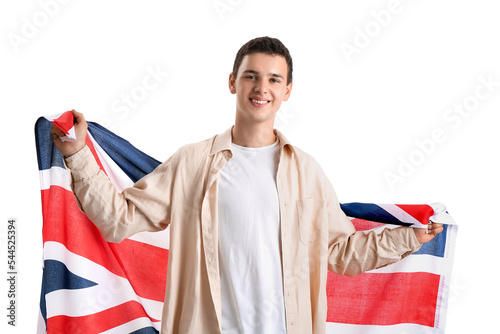 Teenage boy with UK flag on...
