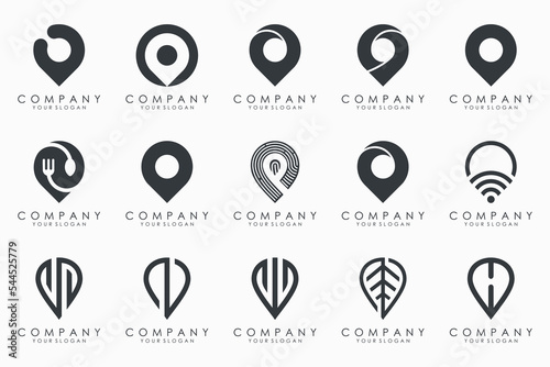 creative pin map location logo icon set.