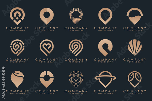creative pin map location logo icon set.