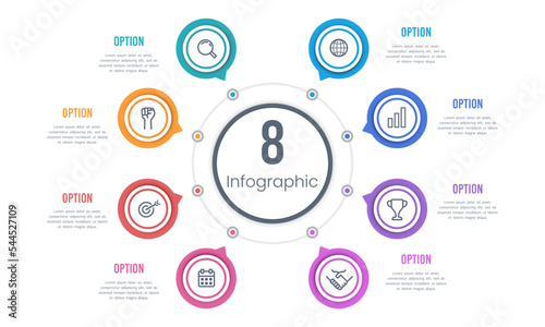 Process chart. Infographic 8 options business process colorful.
