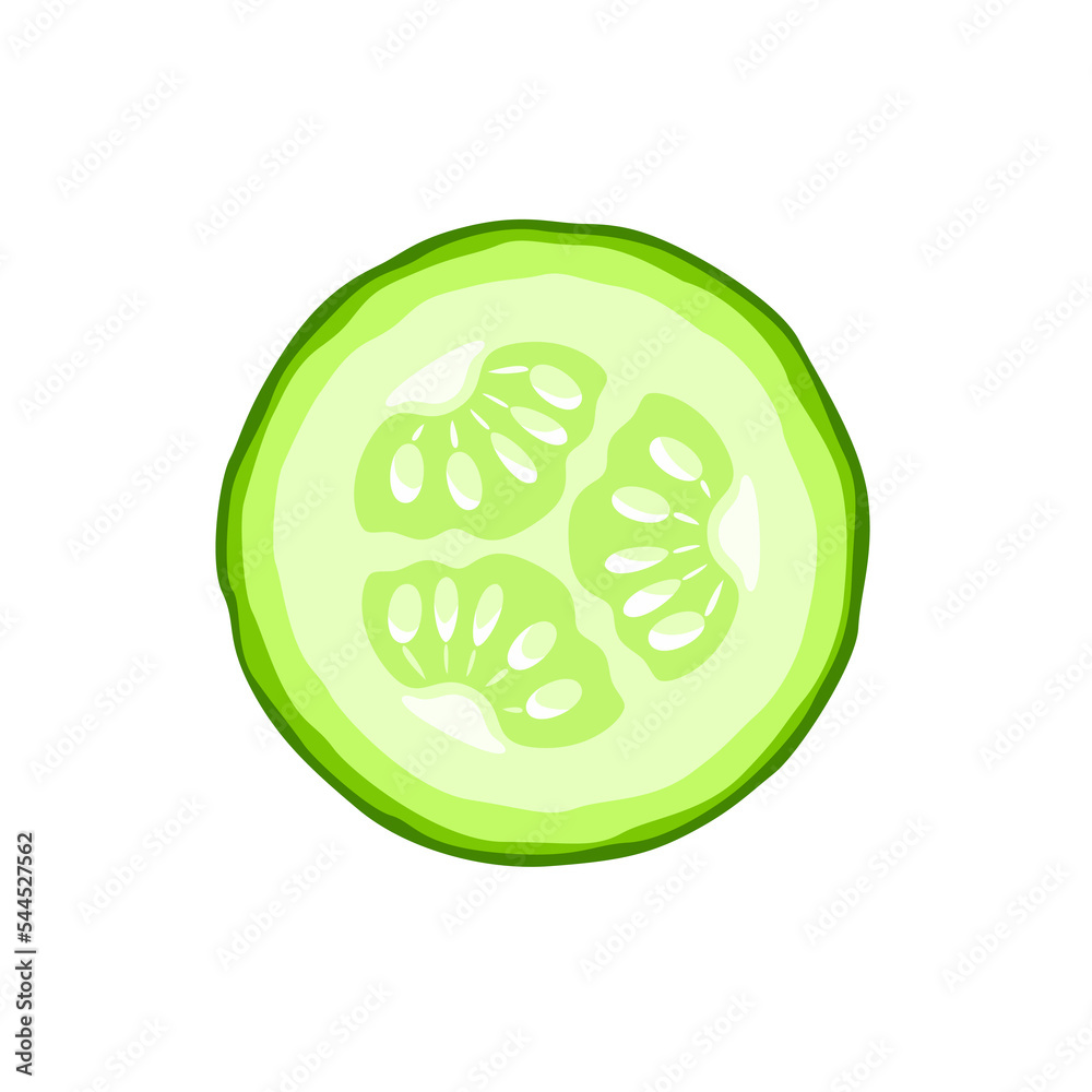 Slice of cucumber isolated on white. Vector flat icon of fresh green vegetable. Slice of cucumber isolated on white. Vector flat icon of fresh green vegetable.