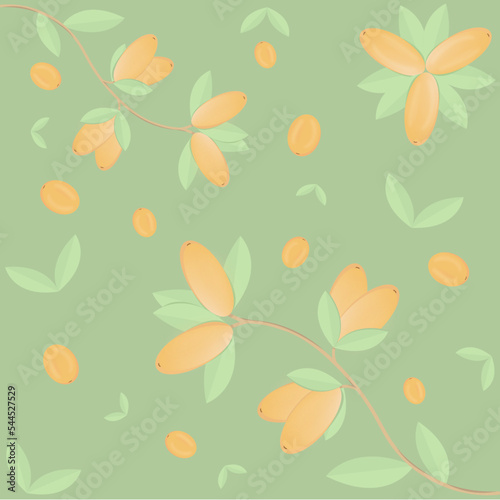 Wallpaper Mural Seamless berry pattern, art, ornament with sea buckthorn.  This vector illustration for background, card, wallpaper, decoration, textile. Torontodigital.ca