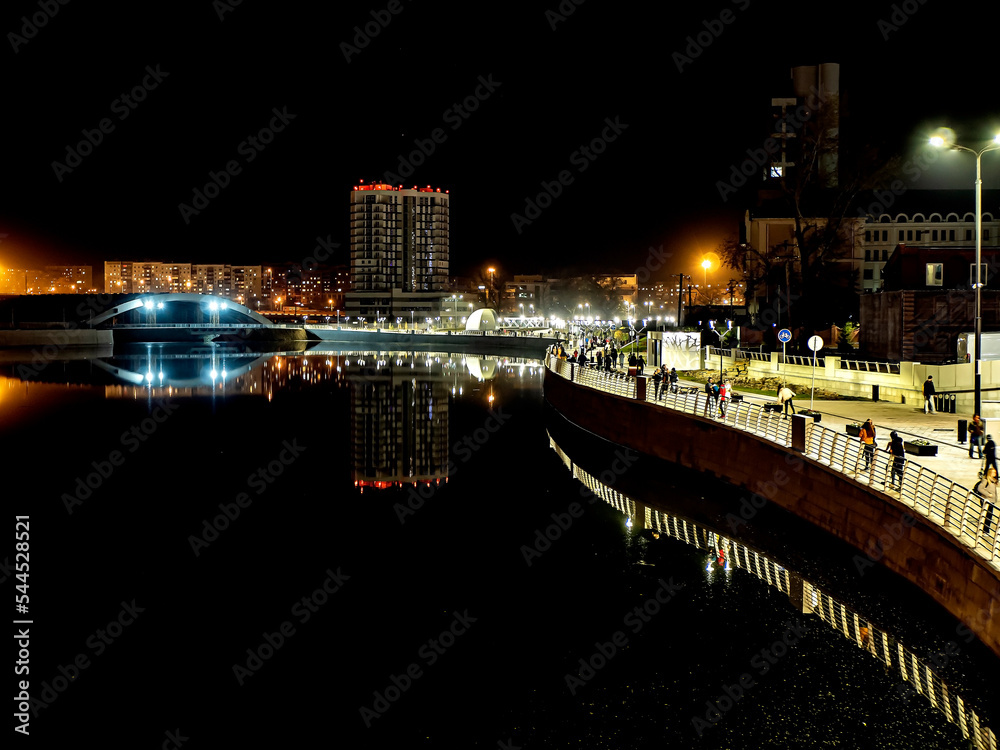 night bank of the Miass River in the city of Chelyabinsk