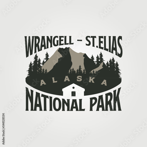 wrangell st elias vintage logo vector illustration design, alaska mountain outdoor logo design photo