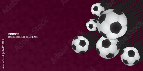 Soccer balls meteor on red background with blank space. Football cup 2022, soccer, sport poster concept background.