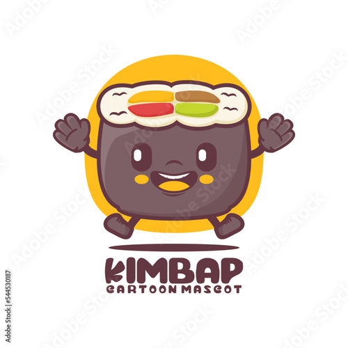 kimbap cartoon mascot. korean food vector illustration