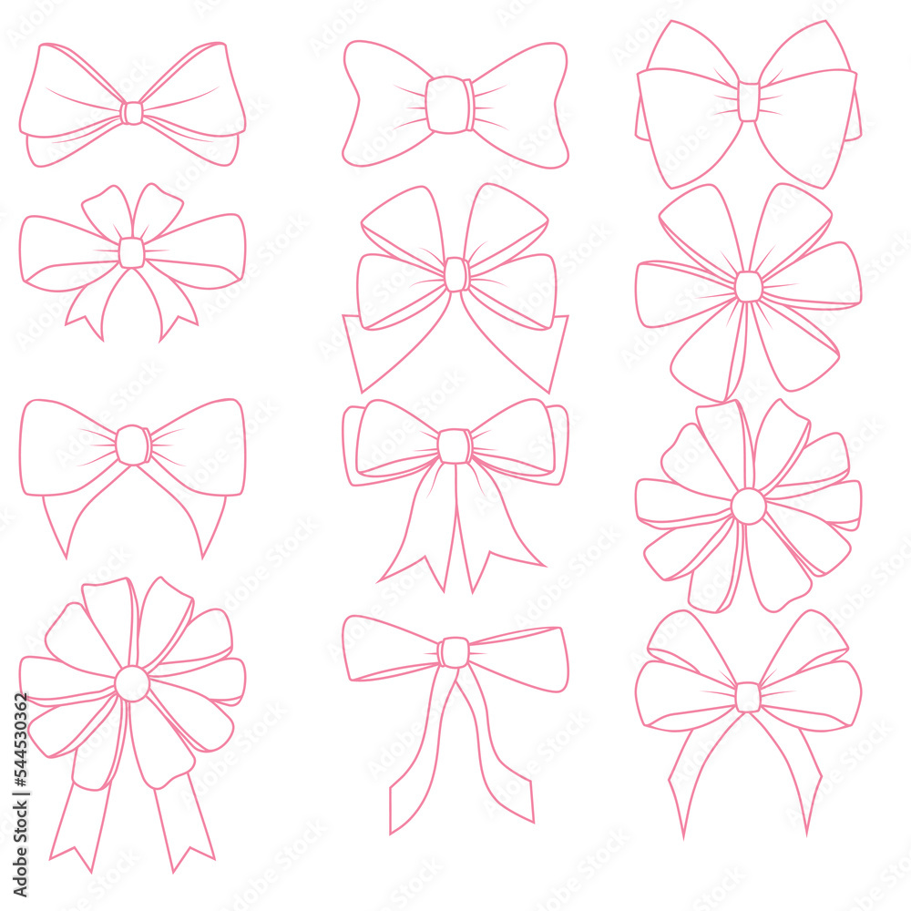 Set of Pink Bow Ribbon outline of different shape