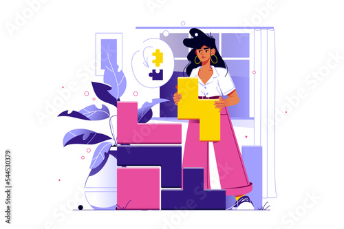 Woman playing logic game