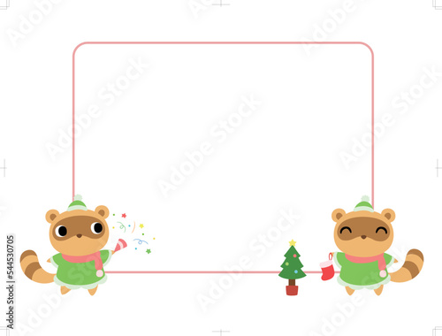 クリスマスの四角フレーム　タヌキ