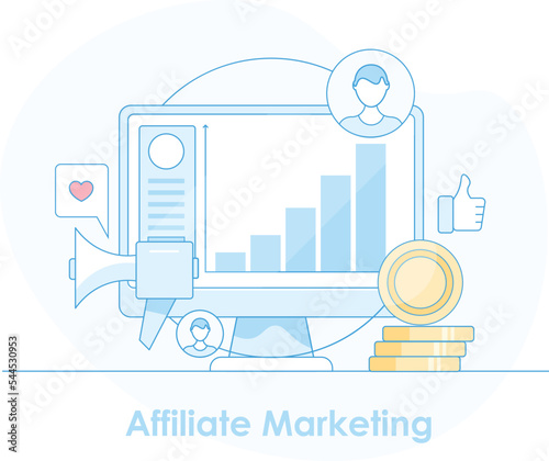 Business increasing revenue with affiliate marketing, outsourcing sales process conceptual illustration.