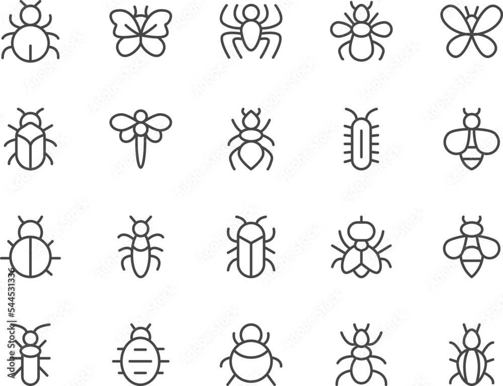 Insect line icons set.