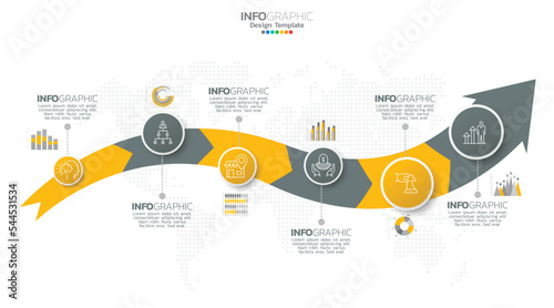 Timeline infographic vector with 6 steps can be used for workflow layout diagram annual report web design.