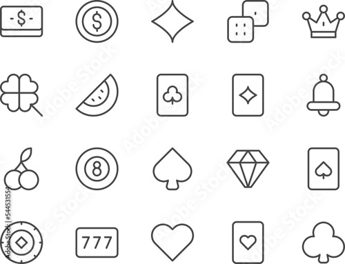 Casino line icons set.
