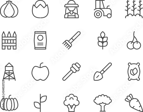 Farming line icons set.