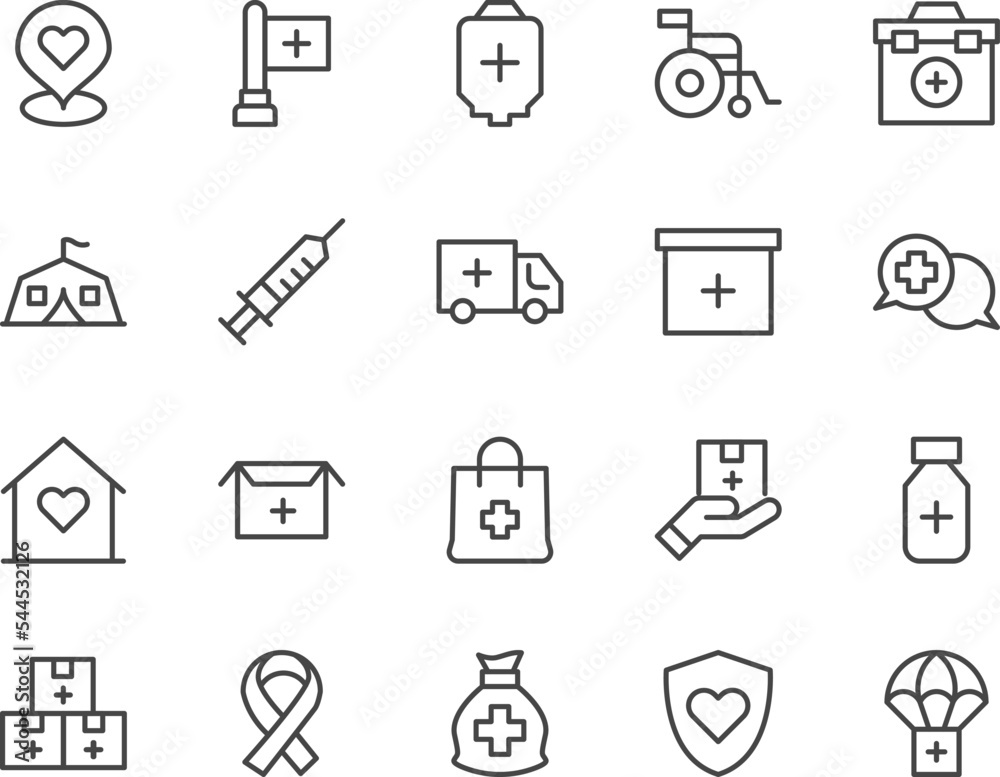 Humanitarian line icons set. Humanitarian line icons set.