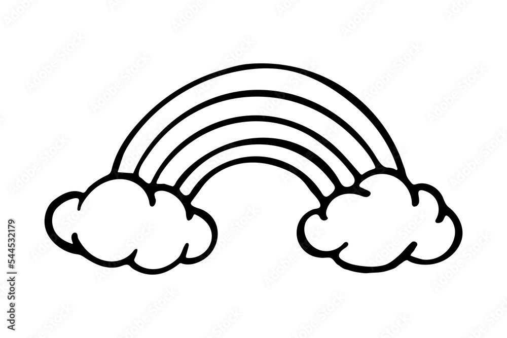 Doodle rainbow with clouds. Vector illustration Doodle rainbow with clouds. Vector illustration