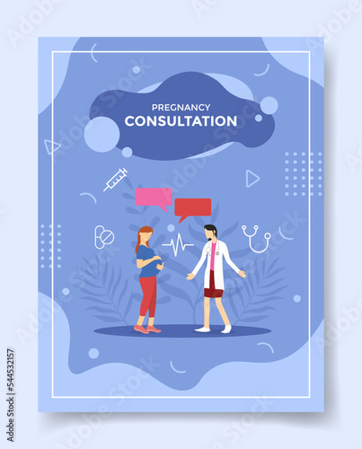 pregnant pregnancy woman consultation with female doctor for template of banners, flyer, books, and magazine cover