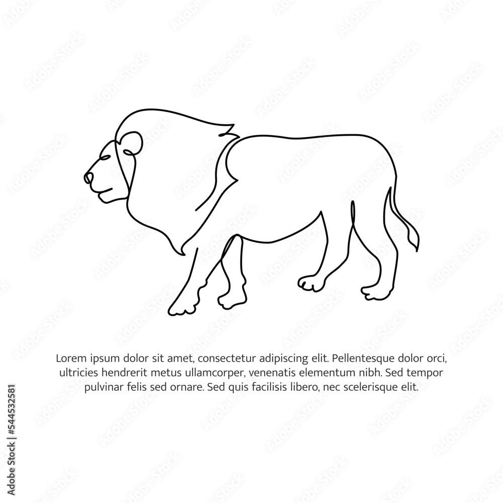 Lion line design. Wildlife decorative elements drawn with one continuous line. Vector illustration of minimalist style on white background. Lion line design. Wildlife decorative elements drawn with one continuous line. Vector illustration of minimalist style on white background.