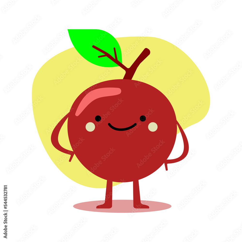 red apple, Vector hand drawn cartoon kawaii character, Cute funny Apple