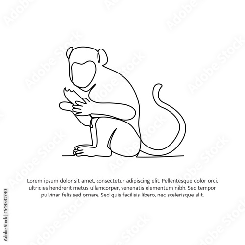 Monkey line design. Wildlife decorative elements drawn with one continuous line. Vector illustration of minimalist style on white background.