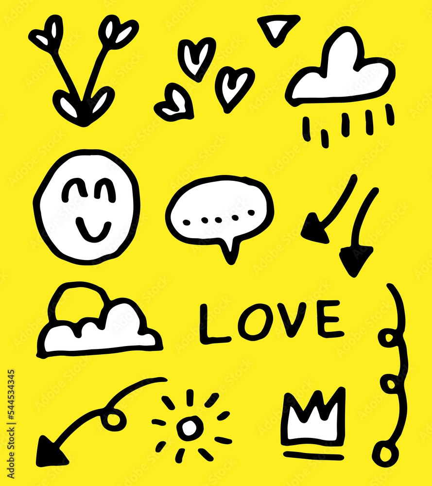 Fototapeta premium expression doodles set in yellow background