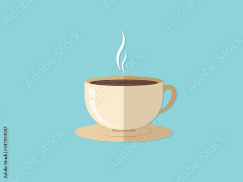 Cup of hot coffee on Blue Sky Background