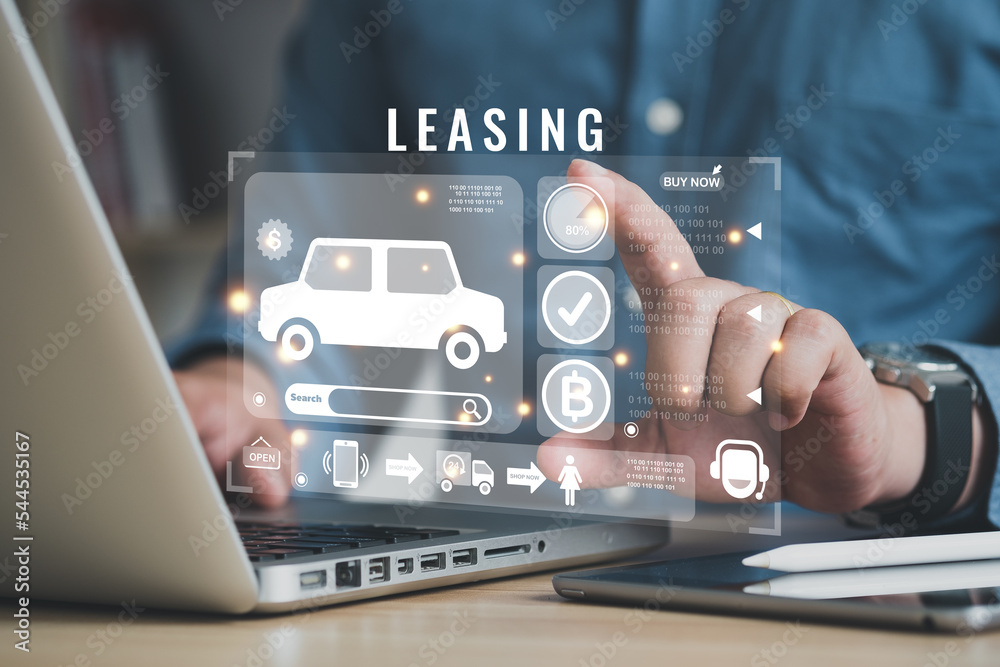 Businessman using a computer to document Leasing business concept with icons about contract agreement between lessee. professional businessman. Businessman using a computer to document Leasing business concept with icons about contract agreement between lessee. professional businessman.