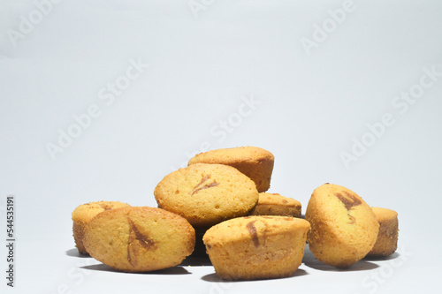 Traditional sponge cake. These cookies are popular during Eid al-Fitr in Indonesia on a white background