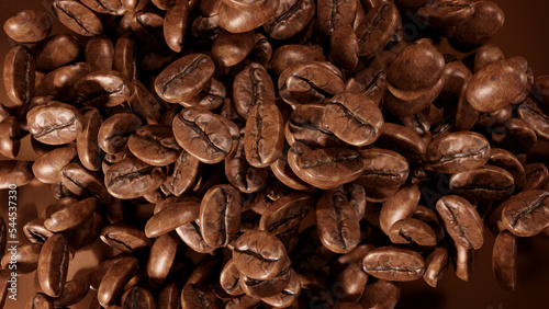 Beautyful Coffee beans spinning in the air 3D rendering