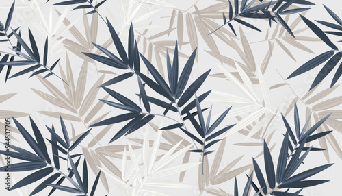 Floral seamless pattern, colorful leaves, bamboo on a light gray background, vector illustration © andrei