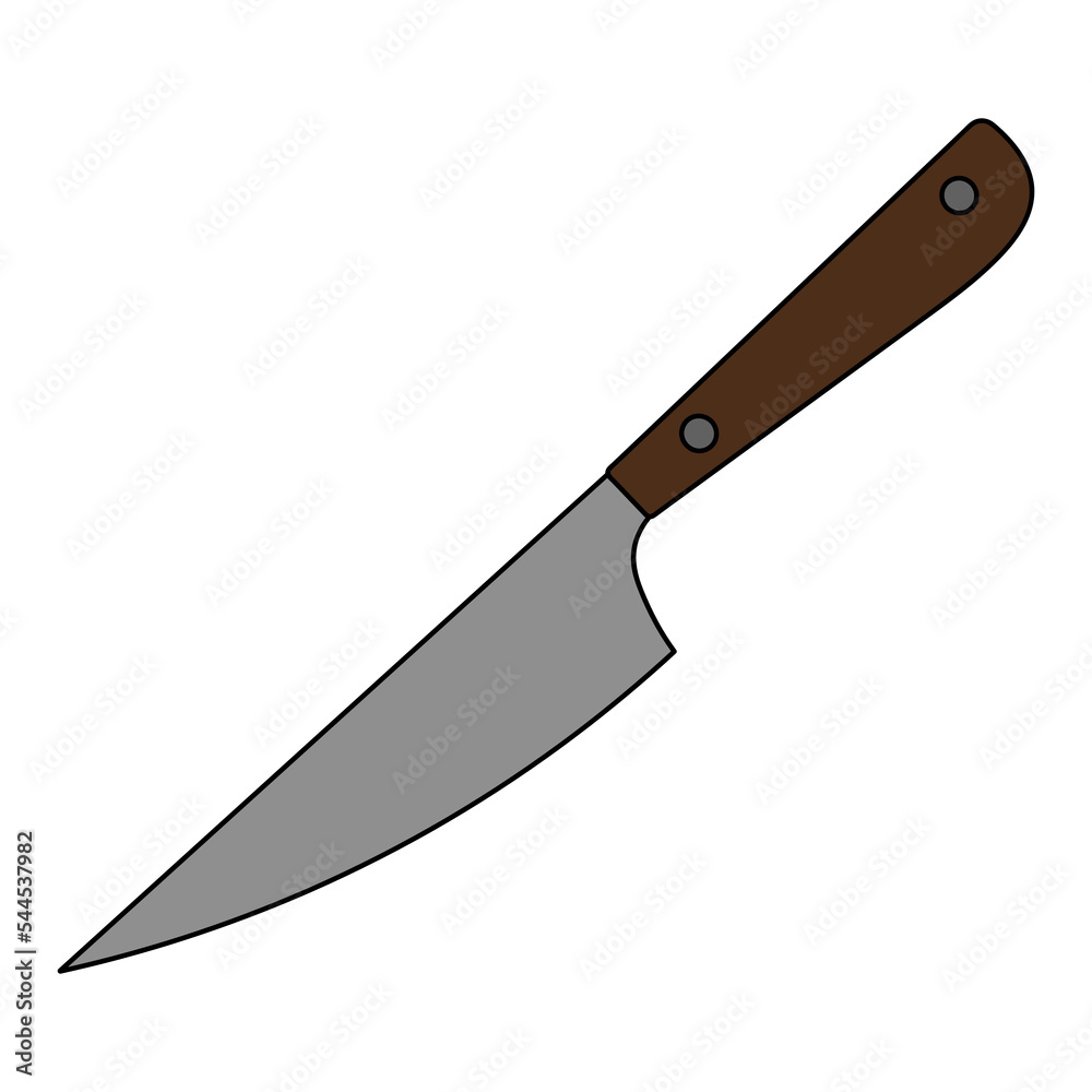 Kitchen knife. The device consists of a handle and a blade. Color vector illustration. Cartoon style. A sharp tool used for cooking. Isolated background. Assistant chef. Idea for web design. Kitchen knife. The device consists of a handle and a blade. Color vector illustration. Cartoon style. A sharp tool used for cooking. Isolated background. Assistant chef. Idea for web design.