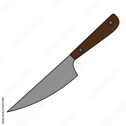 Kitchen knife. The device consists of a handle and a blade. Color vector illustration. Cartoon style. A sharp tool used for cooking. Isolated background. Assistant chef. Idea for web design.